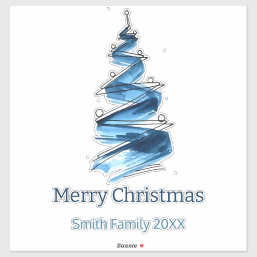 Sticker Arbre de Noël bleu Aquarelle (Feuille)