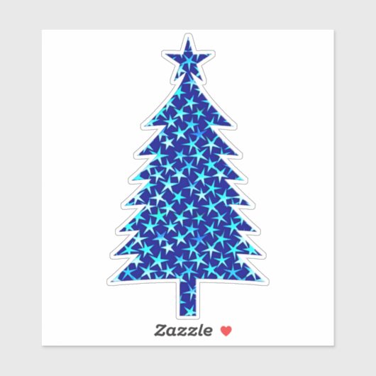 Sticker Arbre de Noël bleu profond avec étoiles (Feuille)