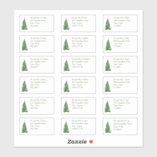 Sticker Arbre de Noël moderne Nom et adresse individuels (Feuille)
