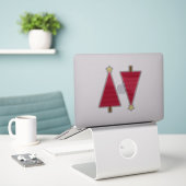 Sticker Arbre de Noël moderne profond rouge damé (Ordinateur portable sur le bureau)