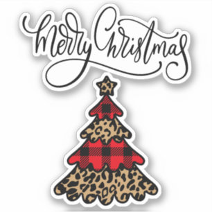 Sticker Arbre de Noël Plaid & Empreinte de léopard