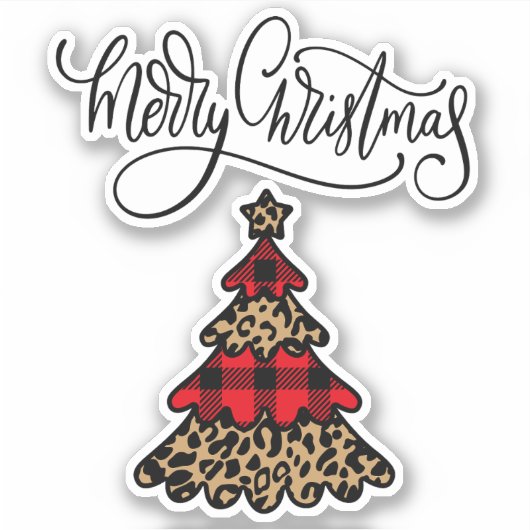 Sticker Arbre de Noël Plaid & Empreinte de léopard (Devant)