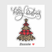 Sticker Arbre de Noël Plaid & Empreinte de léopard (Feuille)