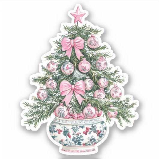 Sticker Arbre de Noël Preppy Rose et Green Chinoiserie (Devant)