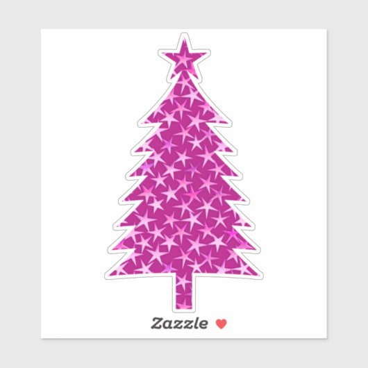 Sticker Arbre de Noël rose Fuchsia profond avec étoiles (Feuille)