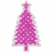 Sticker Arbre de Noël rose Fuchsia profond avec étoiles (Devant)