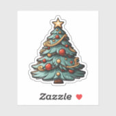Sticker Arbre De Noël Vert Carton Avec Bauble Rouge (Feuille)