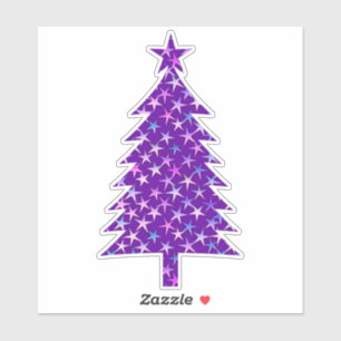 Sticker Arbre de Noël violet profond avec étoiles