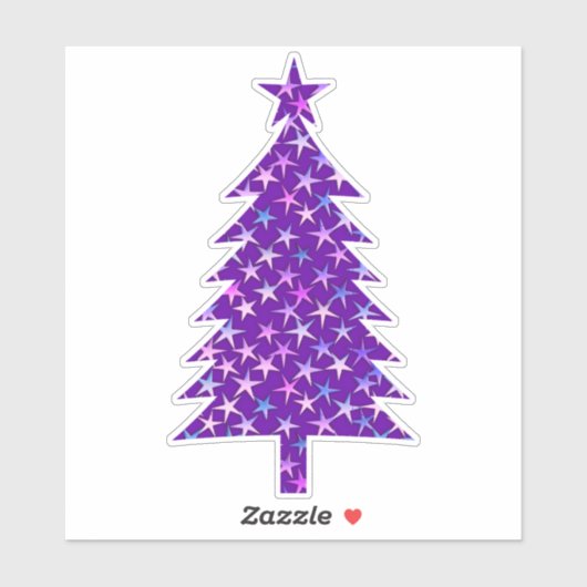 Sticker Arbre de Noël violet profond avec étoiles (Feuille)