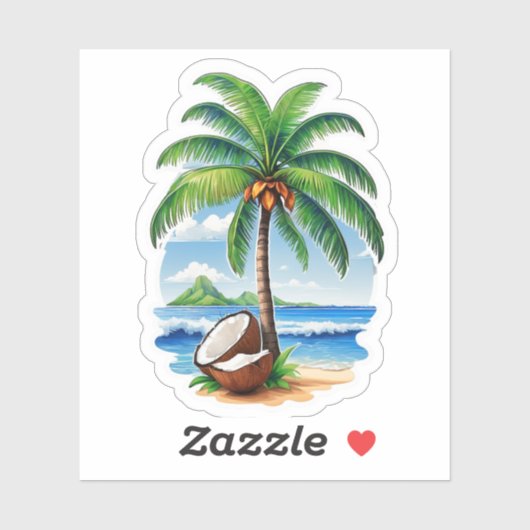 Sticker Arbre de noix de coco Île tropicale (Feuille)