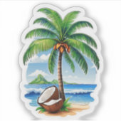 Sticker Arbre de noix de coco Île tropicale (Devant)