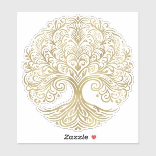 Sticker Arbre de Vie Crème & Or Mariage Celtique (Feuille)
