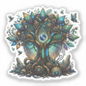 Sticker Arbre de Vie Cybernétique Steampunk Cosmique (Recto)