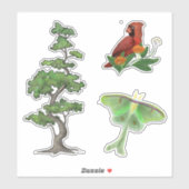 Sticker Arbre, Luna Moth et Cardinal Bird Nature (Feuille)