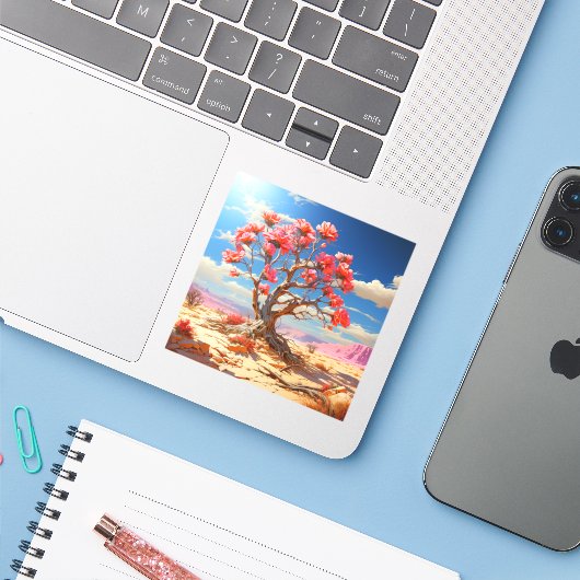 Sticker Arbre rose (Ordinateur portable avec iPhone)