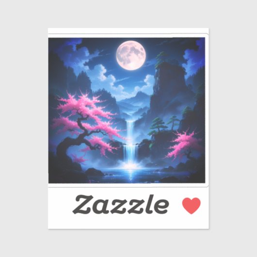 Sticker Arbre Sakora - Cascade au clair de lune avec ceris (Feuille)