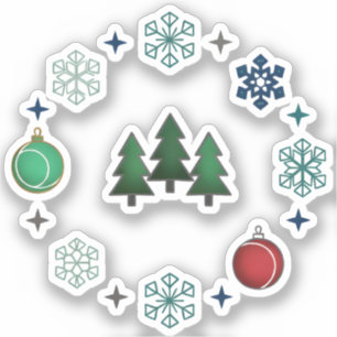 Sticker Arbres de Noël festifs et flocons de neige