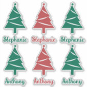 Sticker Arbres de Noël rouges et verts personnalisés (Devant)