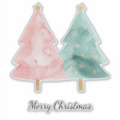 Sticker Arbres de Noël verts roses (Devant)