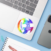 Sticker arc-en-ciel couleurs girly volleyball nom de l'équ (Ordinateur portable avec iPhone)