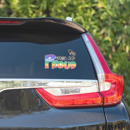 Sticker Arc En Ciel Fier Et Queer (Côté voiture)