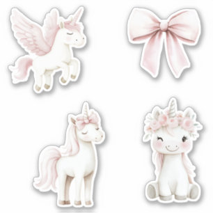 Sticker Arc-en-ciel licornes fleurs noeud