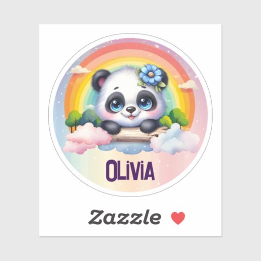 Sticker Arc-en-ciel Panda adorable avec nom personnalisabl (Feuille)