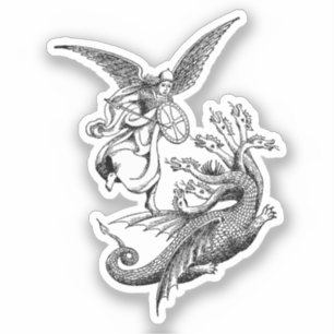 Sticker Arch Angel Fighting hydra Dragon illustration d'ar