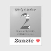 Sticker Argent métallique 2e anniversaire Mariage (Feuille)