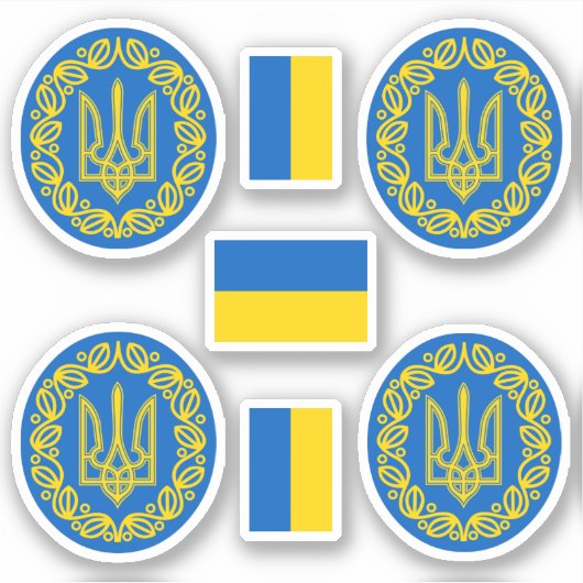 Sticker Armoiries et bâton de drapeau ukrainiens (Devant)