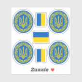 Sticker Armoiries et bâton de drapeau ukrainiens (Feuille)