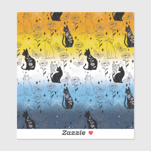 Sticker AroAce Agender Pride Chat noir - Mystical Witchy (Feuille)