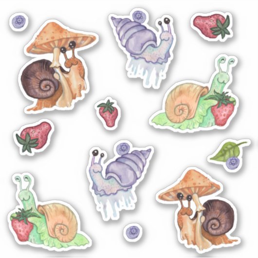 Sticker Arrêter et sentir les escargots d'aquarelle de fra (Devant)