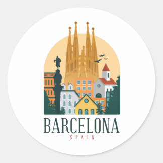 Sticker Arrondi Skyline de Barcelone Espagne
