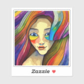Sticker Art Abstrait coloré Jolie fille (Feuille)
