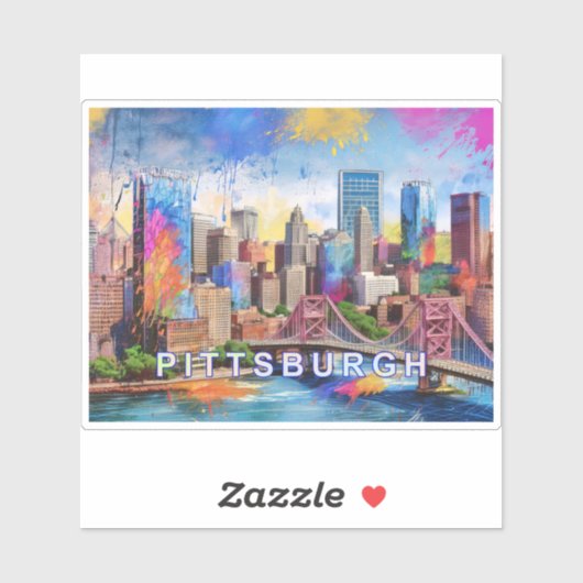 Sticker Art Abstrait de Pittsburgh Skyline (Feuille)