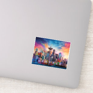 Sticker Art Abstrait de Seattle Skyline