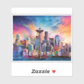 Sticker Art Abstrait de Seattle Skyline (Feuille)