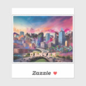 Sticker Art Abstrait Denver Skyline (Feuille)