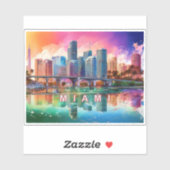 Sticker Art Abstrait Miami Skyline (Feuille)