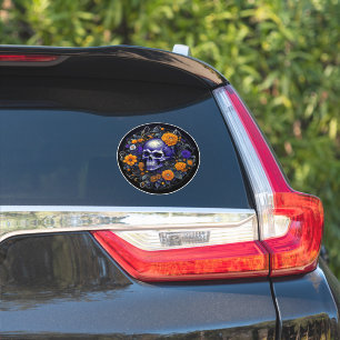 Sticker Art AI de crâne et de fleurs orange