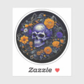 Sticker Art AI de crâne et de fleurs orange (Feuille)
