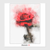 Sticker Art aquarelle d'une rose rouge sur fond blanc (Feuille)