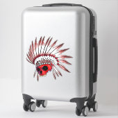 Sticker Art crâne amérindien rouge (Sur valise)