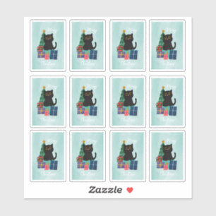 Sticker Art de café de chat mignon Noël bleu festif