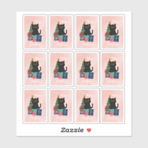 Sticker Art de café de chat mignon Noël rose festif
