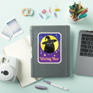 Sticker Art de style sorcière chat noir personnalisé pour