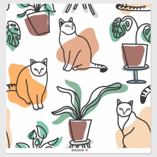 Sticker Art de trait dessin chats et fleurs (Feuille)