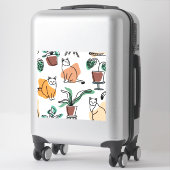 Sticker Art de trait dessin chats et fleurs (Sur valise)