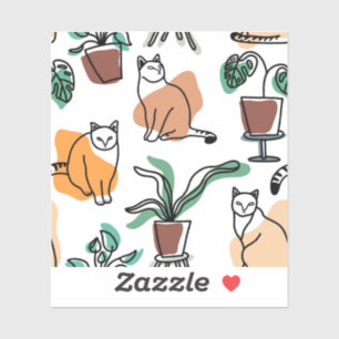 Sticker Art de trait dessin chats et fleurs